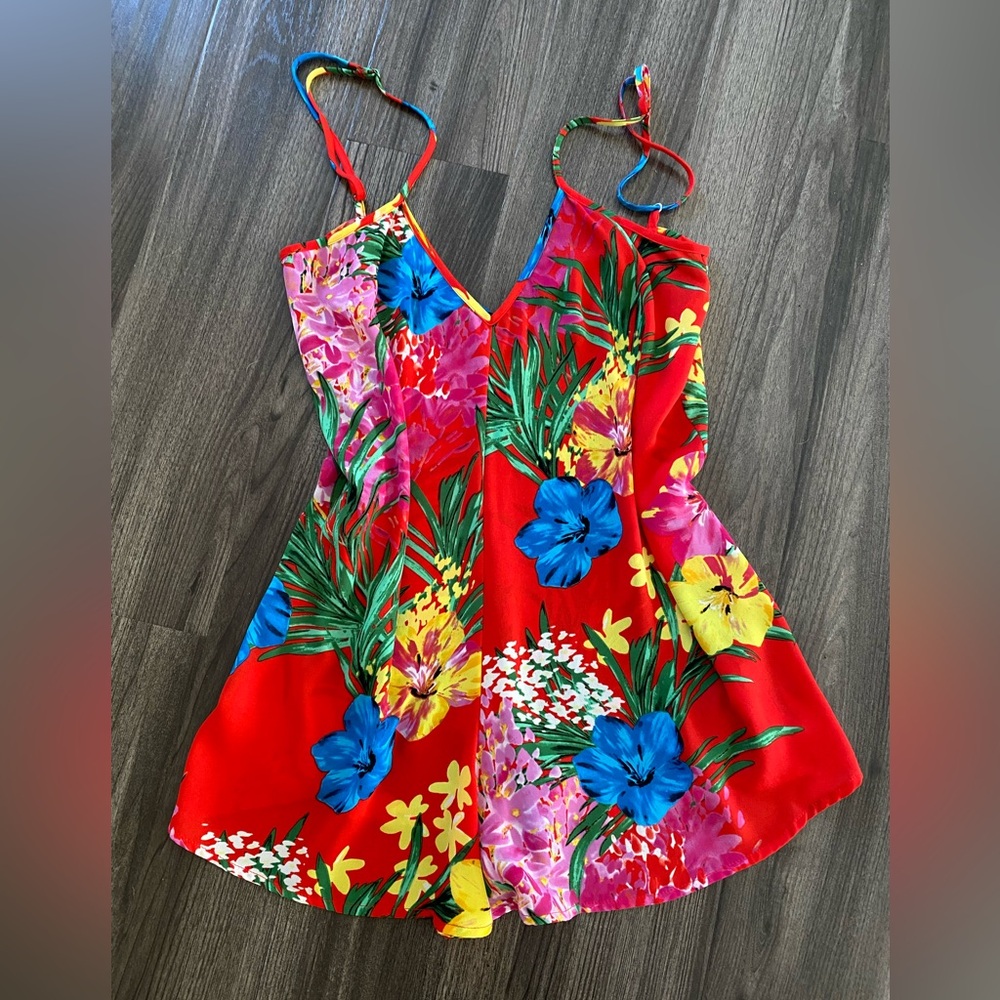 Show Me Your Mumu Red Tropical Floral Romper Medium